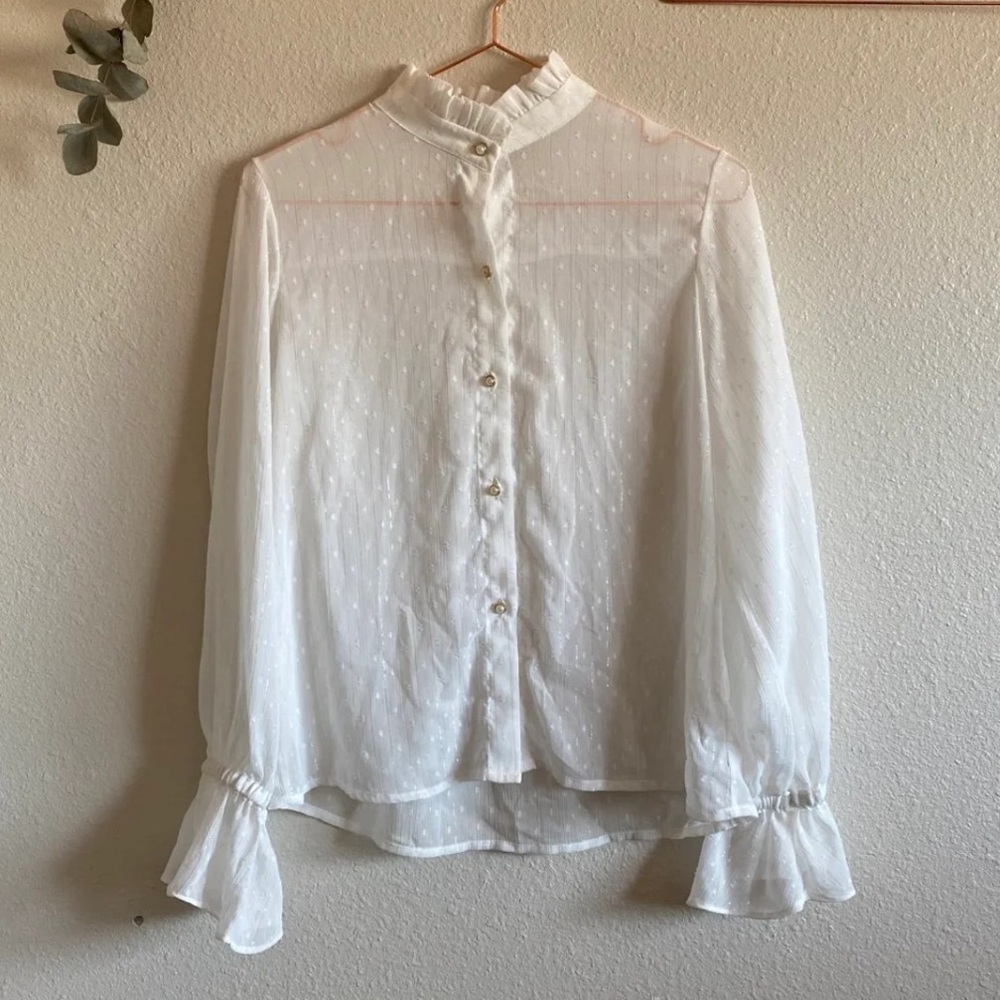 Blouse with Ruffle Sleeves and Neck